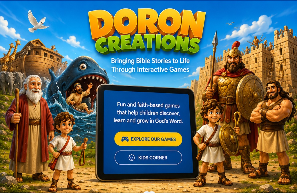 Doron Creations Bible game characters, Jonah and the fish, Noah, David, Samson, Goliath, Ark and Jericho fortress